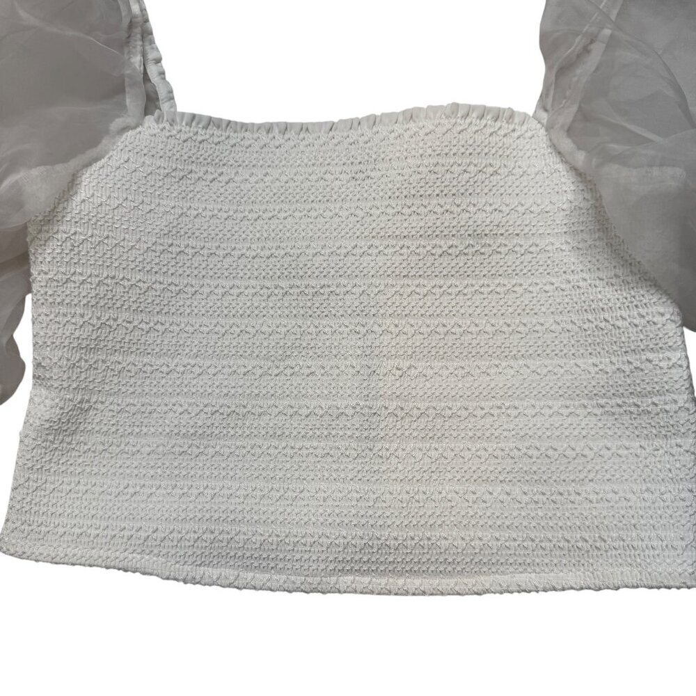 Alice + Oivia White Crop Top With Silk Puff Sleeves Sz L NWT Retail $330 - Picture 2 of 10